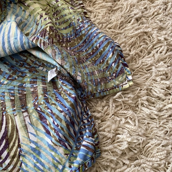 Liz Claiborne Shirt 1X Green Brown Tropical Palm Tree Leaf Hawaii Button - Picture 11 of 12